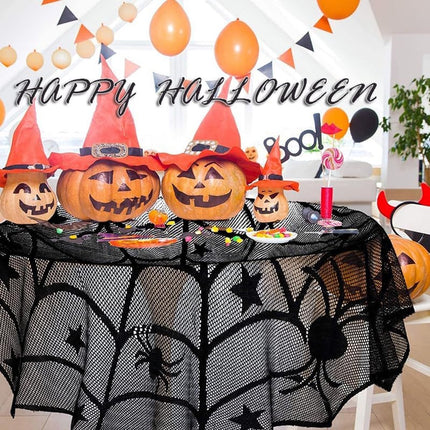 Tablecloth - 102 cm - Halloween tablecloth - table runner - round tablecloth - Halloween table decoration - black round lace spiderweb tablecloth - Interior decoration - lace tablecloth - Halloween party ornament - for Kitchen, Dining Table, Party Supplie.