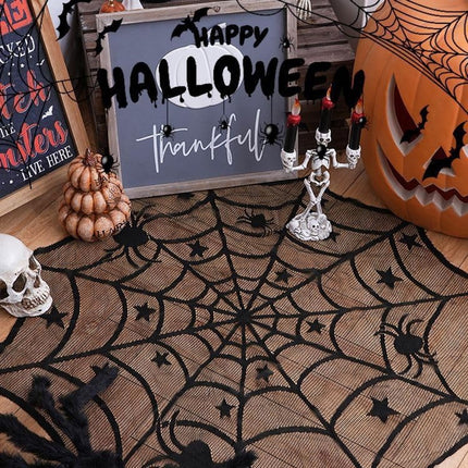 Tablecloth - 102 cm - Halloween tablecloth - table runner - round tablecloth - Halloween table decoration - black round lace spiderweb tablecloth - Interior decoration - lace tablecloth - Halloween party ornament - for Kitchen, Dining Table, Party Supplie.