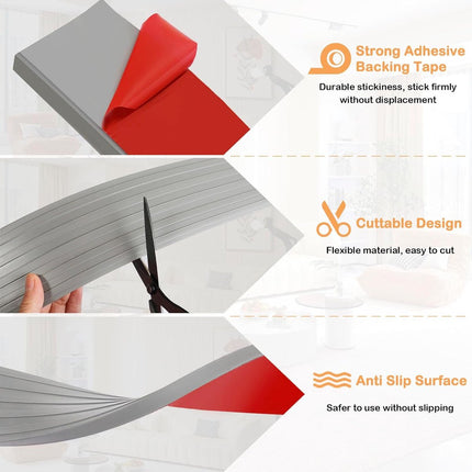 Threshold ramp - 1 m*10mm*50mm - Rubber threshold aid - Threshold ramps - Driveway ramp - Threshold ramps for doors - Loading ramp - Threshold plate - Anti-slip - self-adhesive rubber threshold ramp - for wheelchairs, strollers and scooters - grey.