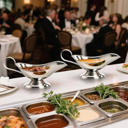 Gravy boat - 1 piece - Sauce boat - Sauciere - Dipping bowls - stainless steel sauce boat - with pouring spout and handle - serving dish - kitchen utensil - for salad dressings, coffee, milk, broth and black pepper - 14*6*5.3 cm - silver.