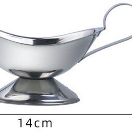 Gravy boat - 1 piece - Sauce boat - Sauciere - Dipping bowls - stainless steel sauce boat - with pouring spout and handle - serving dish - kitchen utensil - for salad dressings, coffee, milk, broth and black pepper - 14*6*5.3 cm - silver.