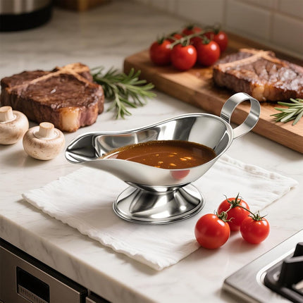 Gravy boat - 1 piece - Sauce boat - Sauciere - Dipping bowls - stainless steel sauce boat - with pouring spout and handle - serving dish - kitchen utensil - for salad dressings, coffee, milk, broth and black pepper - 14*6*5.3 cm - silver.