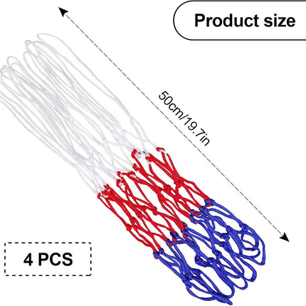 4 pieces - Basketball net - heavy-duty basketball nets - basketball net replacement set - portable basketball net - suitable for school sports fields, indoor and outdoor basketball - 50 cm - white, red and blue.