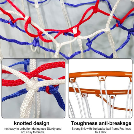 4 pieces - Basketball net - heavy-duty basketball nets - basketball net replacement set - portable basketball net - suitable for school sports fields, indoor and outdoor basketball - 50 cm - white, red and blue.