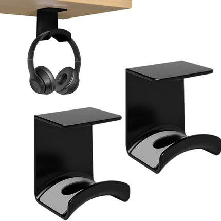 2-Piece Headphone Stand - Headset Hanger - Hook - Headphone Stand - Headset Holder - for gaming headsets - Headset Stand - Wall - headphone stand - non-slip and wear-resistant - for desks and computer tables - Adhesive - black.