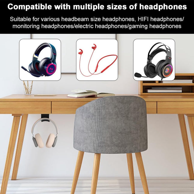2-Piece Headphone Stand - Headset Hanger - Hook - Headphone Stand - Headset Holder - for gaming headsets - Headset Stand - Wall - headphone stand - non-slip and wear-resistant - for desks and computer tables - Adhesive - black.