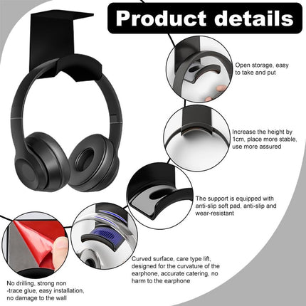 2-Piece Headphone Stand - Headset Hanger - Hook - Headphone Stand - Headset Holder - for gaming headsets - Headset Stand - Wall - headphone stand - non-slip and wear-resistant - for desks and computer tables - Adhesive - black.
