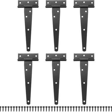 pieces - T-hinge for door - with screws - 6 inch - shed door hinge - T-door hinge - T-hinges - T-hinge - exterior door hinges - for wooden fences, sheds, cabinets and windows - black - 6.4*25 cm.