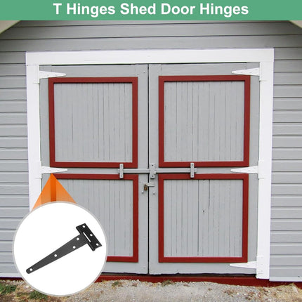 pieces - T-hinge for door - with screws - 6 inch - shed door hinge - T-door hinge - T-hinges - T-hinge - exterior door hinges - for wooden fences, sheds, cabinets and windows - black - 6.4*25 cm.