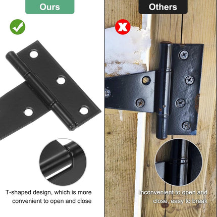 pieces - T-hinge for door - with screws - 6 inch - shed door hinge - T-door hinge - T-hinges - T-hinge - exterior door hinges - for wooden fences, sheds, cabinets and windows - black - 6.4*25 cm.