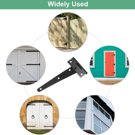 pieces - T-hinge for door - with screws - 6 inch - shed door hinge - T-door hinge - T-hinges - T-hinge - exterior door hinges - for wooden fences, sheds, cabinets and windows - black - 6.4*25 cm.