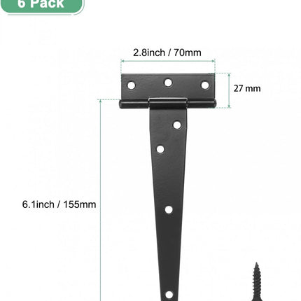 pieces - T-hinge for door - with screws - 6 inch - shed door hinge - T-door hinge - T-hinges - T-hinge - exterior door hinges - for wooden fences, sheds, cabinets and windows - black - 6.4*25 cm.