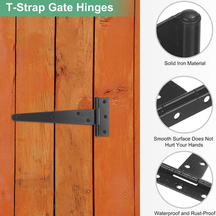 pieces - T-hinge for door - with screws - 6 inch - shed door hinge - T-door hinge - T-hinges - T-hinge - exterior door hinges - for wooden fences, sheds, cabinets and windows - black - 6.4*25 cm.