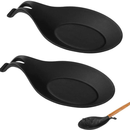 2 pieces - Spoon holder - Spoon rest - Spoon mat - Kitchen spoon holder - Kitchen utensil holder - Kitchen utensils - multifunctional spoon holder - for storing spatulas, ladles and cutlery - for kitchen, home, dining room - 20*10 cm - black.