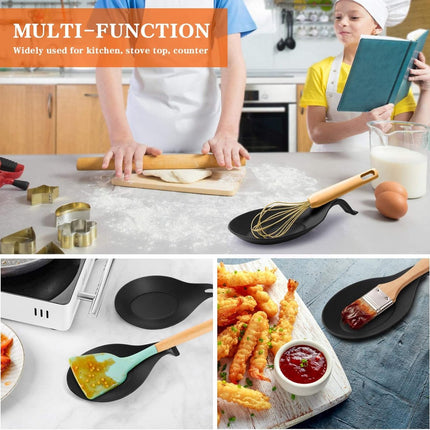 2 pieces - Spoon holder - Spoon rest - Spoon mat - Kitchen spoon holder - Kitchen utensil holder - Kitchen utensils - multifunctional spoon holder - for storing spatulas, ladles and cutlery - for kitchen, home, dining room - 20*10 cm - black.