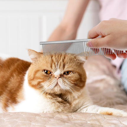 Dog Comb Long Hair Brush Steel Comb for Pet Care Tangle Removal Knots - Set of 2.