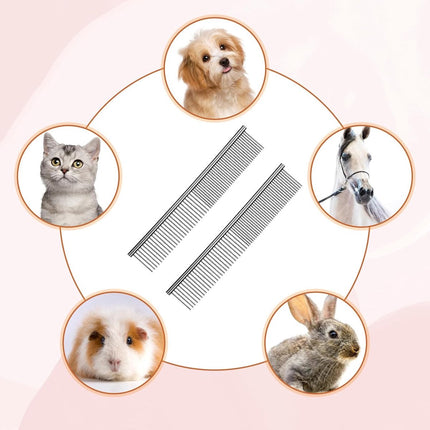 Dog Comb Long Hair Brush Steel Comb for Pet Care Tangle Removal Knots - Set of 2.