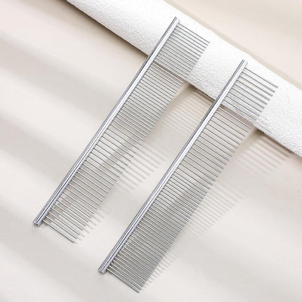 Dog Comb Long Hair Brush Steel Comb for Pet Care Tangle Removal Knots - Set of 2.