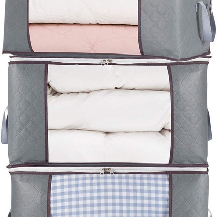 Set of 3 extra large zippered storage bags - Storage bags - with large transparent window - Handles - Affordable - Ideal for storing duvets, pillows, quilts, bedding, clothing,  - ets and more - Grey - 60×40×35 cm.