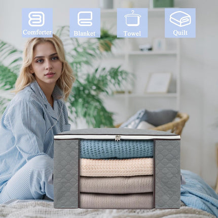 Set of 3 extra large zippered storage bags - Storage bags - with large transparent window - Handles - Affordable - Ideal for storing duvets, pillows, quilts, bedding, clothing,  - ets and more - Grey - 60×40×35 cm.