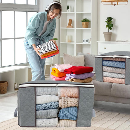 Set of 3 extra large zippered storage bags - Storage bags - with large transparent window - Handles - Affordable - Ideal for storing duvets, pillows, quilts, bedding, clothing,  - ets and more - Grey - 60×40×35 cm.