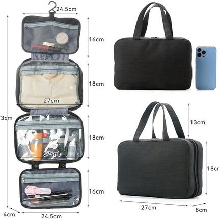 Toiletry bag - Portable hanging toiletry bag - foldable travel toiletry bag - large foldable travel bag - travel makeup bag - storage bag - with 4 compartments - waterproof toiletry bag - unisex - for vacation, shower, camping and travel - 27*18*8 cm - bl.