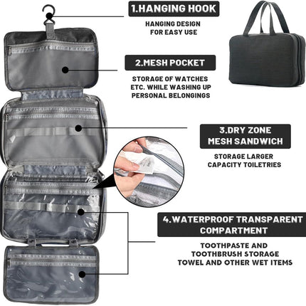 Toiletry bag - Portable hanging toiletry bag - foldable travel toiletry bag - large foldable travel bag - travel makeup bag - storage bag - with 4 compartments - waterproof toiletry bag - unisex - for vacation, shower, camping and travel - 27*18*8 cm - bl.