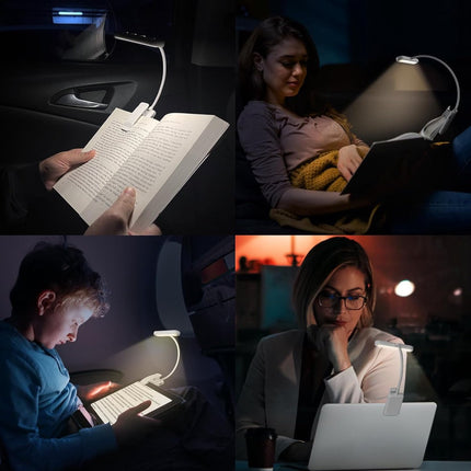 Rechargeable Reading Lamp with Type-C Cable - LED Reading Light for Book with Clip - 24 LED - Reading Lamp Clip [3 Light Modes] - Dimmable - Mini Flexible Night Light - 315° Rotatable Reading Lamp - With Gooseneck and Clip for Children - White.