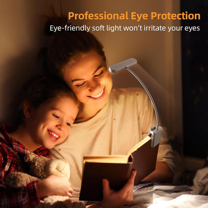 Rechargeable Reading Lamp with Type-C Cable - LED Reading Light for Book with Clip - 24 LED - Reading Lamp Clip [3 Light Modes] - Dimmable - Mini Flexible Night Light - 315° Rotatable Reading Lamp - With Gooseneck and Clip for Children - White.