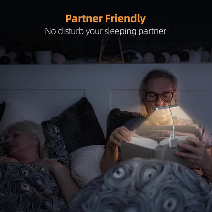Rechargeable Reading Lamp with Type-C Cable - LED Reading Light for Book with Clip - 24 LED - Reading Lamp Clip [3 Light Modes] - Dimmable - Mini Flexible Night Light - 315° Rotatable Reading Lamp - With Gooseneck and Clip for Children - White.