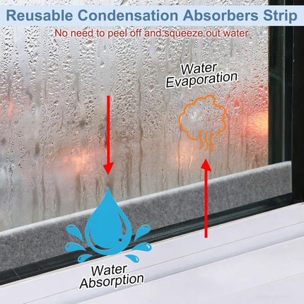 Moisture-resistant strips for windows - 3cm*4m - Absorbing condensation strips for window felt - Absorbent stickers - Self-adhesive strip - Anti-condensation felt pads - Anti-condensation strips for windows - Window glass Water-absorbing Sticker - Moistur.