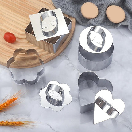 4 pieces - stainless steel - dessert rings - cake rings - with handle - molds - for baking and cooking cakes, mousses, and desserts - 8*3.8 cm - silver - square, round, heart shape, flower shape.
