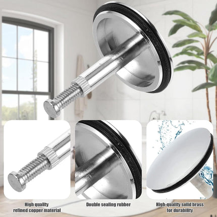 Bathtub Drain Plug 43mm - Stem Diameter 8mm - Bathtub Cover, Bathroom Washbasin Cap - Height Adjustable Drain Plug for Bathtub, Kitchen, Sink - Solid Brass Drain Stopper.