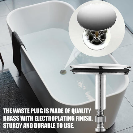 Bathtub Drain Plug 43mm - Stem Diameter 8mm - Bathtub Cover, Bathroom Washbasin Cap - Height Adjustable Drain Plug for Bathtub, Kitchen, Sink - Solid Brass Drain Stopper.