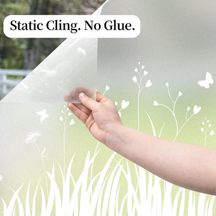 Window Privacy Film - Window Film - Anti-Peek Window Film - Glueless Frosted Privacy Film - Self-Adhesive Window Film - Flower Garden Window Stickers - Static Anti-Peek Window Film - for Kitchen, Bathroom, Window - Blackout Frosted Glass Film - 44 x 200 c.