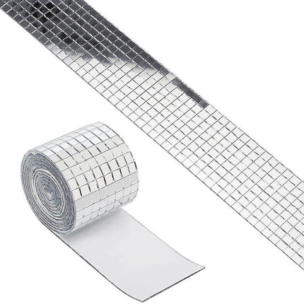Allecto Plus - Self-Adhesive Glass Mirror Mosaic Tiles - 3 Pieces - Square Sticker - Craft Decoration - Party Decoration - Silver - 100cm.