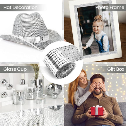 Allecto Plus - Self-Adhesive Glass Mirror Mosaic Tiles - 3 Pieces - Square Sticker - Craft Decoration - Party Decoration - Silver - 100cm.