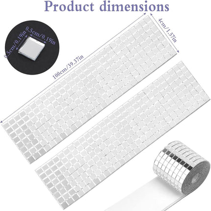 Allecto Plus - Self-Adhesive Glass Mirror Mosaic Tiles - 3 Pieces - Square Sticker - Craft Decoration - Party Decoration - Silver - 100cm.