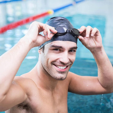 2 pieces - swimming cap - 23*20 cm - silicone swimming caps - hearing protection - waterproof swimming hat - keep dry for long and short hair - unisex swimming caps - for adults, children and juniors - black and white.