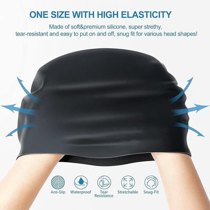 2 pieces - swimming cap - 23*20 cm - silicone swimming caps - hearing protection - waterproof swimming hat - keep dry for long and short hair - unisex swimming caps - for adults, children and juniors - black and white.