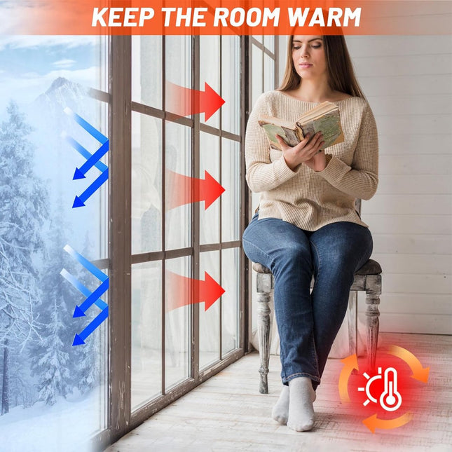Window Film - Thermal Insulation for Windows - Window Film Insulation Sealing Set - Winter Window Insulation Set - Window Insulation Film - Winter Insulation Window Covering Set - Self-Adhesive - with Velcro - for windows and skylights - transparent - 188.