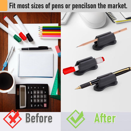 12 pieces - pen holder - pen holder for desk - self-adhesive silicone pen holder - for clipboard mounting in classroom - highlighter holder - pencil holder - for desk, classroom, office accessories - black, white and grey - 2*4.7 cm.