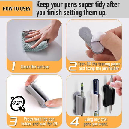 12 pieces - pen holder - pen holder for desk - self-adhesive silicone pen holder - for clipboard mounting in classroom - highlighter holder - pencil holder - for desk, classroom, office accessories - black, white and grey - 2*4.7 cm.