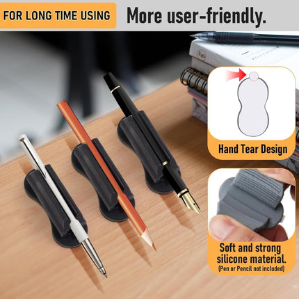 12 pieces - pen holder - pen holder for desk - self-adhesive silicone pen holder - for clipboard mounting in classroom - highlighter holder - pencil holder - for desk, classroom, office accessories - black, white and grey - 2*4.7 cm.