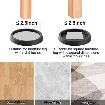 8 pieces - Furniture mats - 76*76*9 mm - 6.3 cm round furniture mat - anti-slip furniture protectors - rubber furniture protectors - for hardwood floors - floor protectors - for beds, cabinets, sofas, chairs and tables - black.