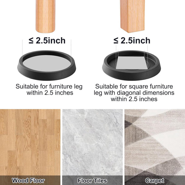 8 pieces - Furniture mats - 76*76*9 mm - 6.3 cm round furniture mat - anti-slip furniture protectors - rubber furniture protectors - for hardwood floors - floor protectors - for beds, cabinets, sofas, chairs and tables - black.