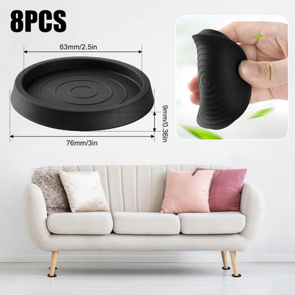 8 pieces - Furniture mats - 76*76*9 mm - 6.3 cm round furniture mat - anti-slip furniture protectors - rubber furniture protectors - for hardwood floors - floor protectors - for beds, cabinets, sofas, chairs and tables - black.