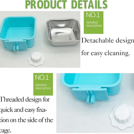 2 pieces - Hanging pet cage feeder - Pet feeder - 2-in-1 water bowl - adjustable - removable - double stainless steel design - for dog, puppy, cat, rabbit, guinea pig, hedgehog, bird - green and blue.
