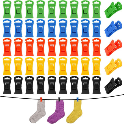 Sock dryer - 50 pieces - Sock clips - Pegs - Colorful sock clips - Plastic sock clamps - Anti-loss drying rack - Sock drying rack - Sock drying rack - Drying carousel - 5 colors.