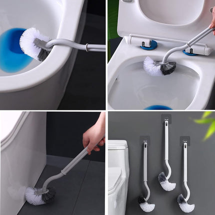 Toilet brush - 2 pieces - Toilet brush - Curved toilet brush - Toilet brush - With handle - Long handle - Universal - for deep cleaning, long plastic handle and flexible bristles - White.